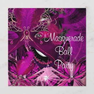 Invitation Masquerade Ball Party Masque Black Rose Purple Gir