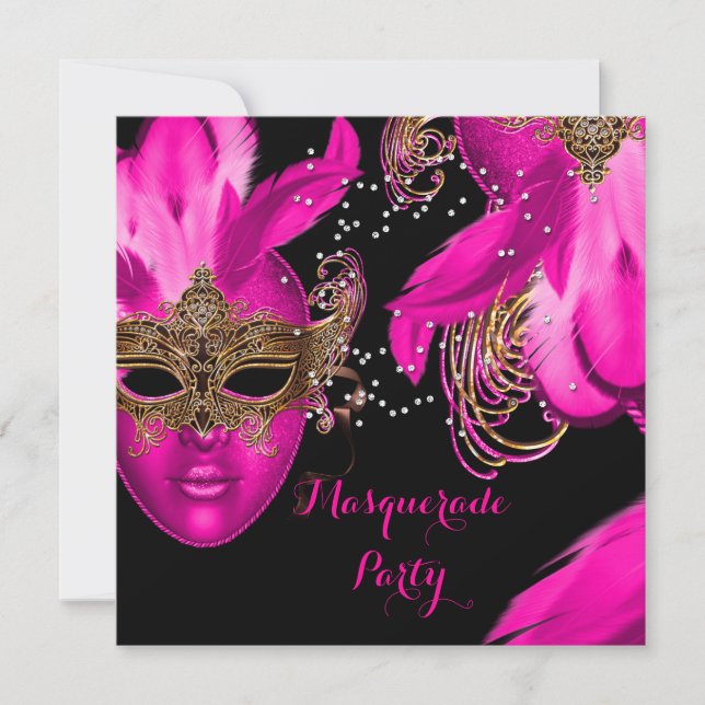Invitation Masquerade Ball Party masques rose (Devant)