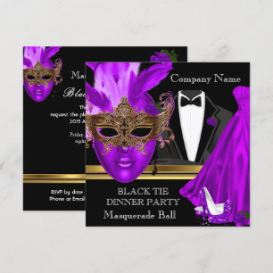 Invitation Masquerade Ball violet Black Cravate Party