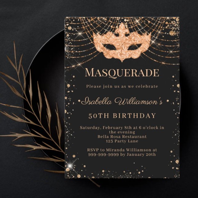 Invitation Masquerade black gold birthday party (Créateur téléchargé)