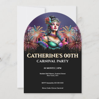 Invitation Masquerade Carnival Milestone Age Birthday
