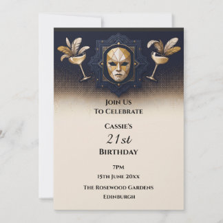 Invitation Masquerade Cocktail Navy Or