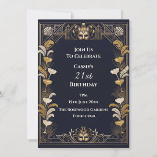 Invitation Masquerade Cocktail Navy Or