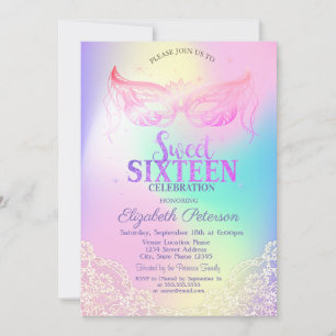 Invitation Masquerade, Dentelle Holographique Sweet 16