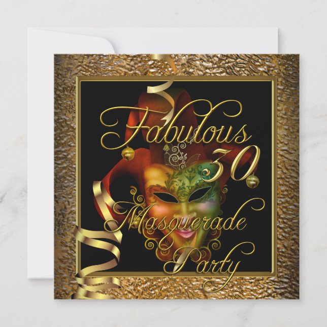 Invitation Masquerade Fabuleux 30 Gold Black fête d'anniversa (Devant)