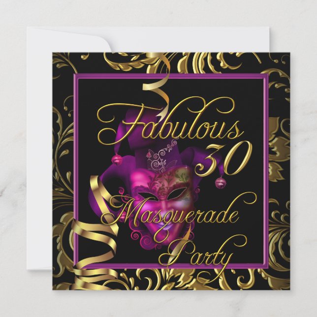Invitation Masquerade Fabuleux 30 Gold Rose fête d'anniversai (Devant)