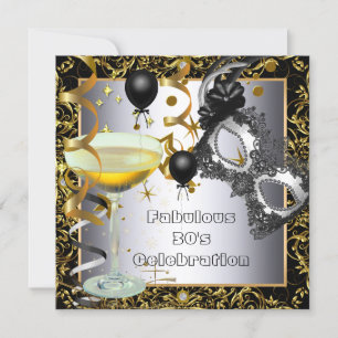 Invitation Masquerade Fabuleux 30ème Silver Gold Black Party