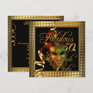 Invitation Masquerade Fabuleux 50 Gold Black fête d'anniversa