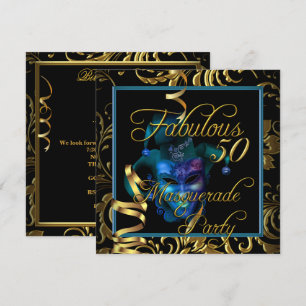 Invitation Masquerade Fabuleux 50 Gold Blue fête d'anniversai