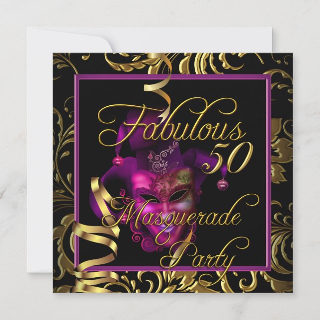Invitation Masquerade Fabuleux 50 Gold Rose fête d'anniversai (Devant)