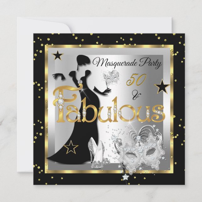 Invitation Masquerade Fabuleux 50 Party Gold Argent Noir (Devant)
