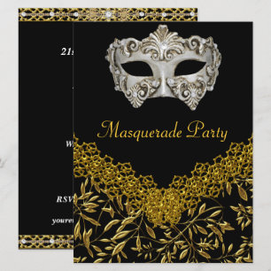 Invitation Masquerade Gold Black Hot Glamour fête d'anniversa