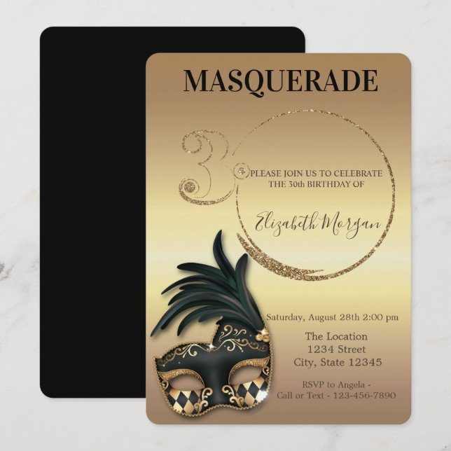 Invitation Masquerade Gold Parties scintillant 30e anniversai (Devant / Derrière)