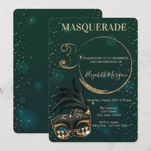 Invitation Masquerade Gold Parties scintillant Vert 30e anniv
