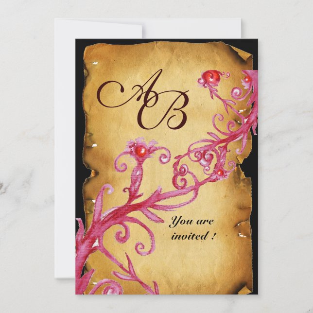 Invitation MASQUERADE MAGIC BERRIES  MONOGRAMME,Papier parche (Devant)