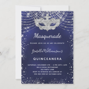 Invitation Masquerade marine bleu argent Quinceanera fête