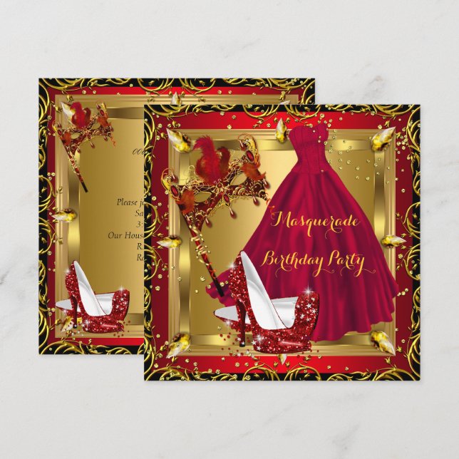 Invitation Masquerade Masque Chaussure haute talon rouge Anni (Devant / Derrière)