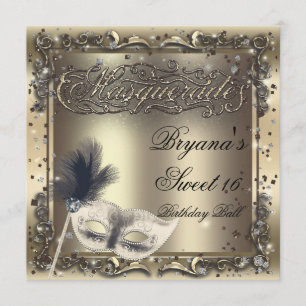 Invitation Masquerade Masque Elégante Gold Anniversaire