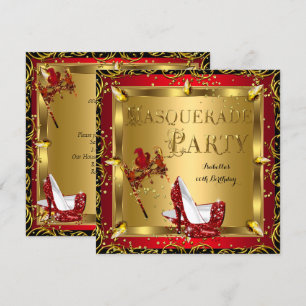 Invitation Masquerade Masque Haut talon Rouge Or Anniversaire