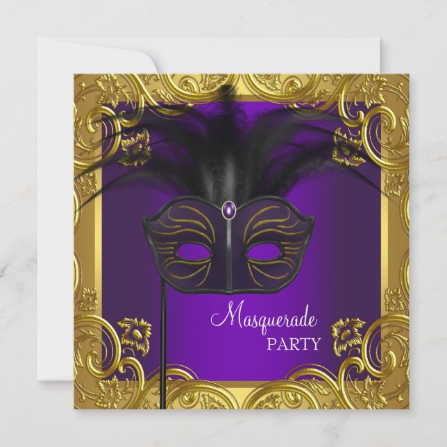 Invitation Masquerade Masquerade Masque Purple et Gold (Devant)