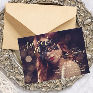 Invitation Masquerade moderne Sweet 16 Anniversaire Photo