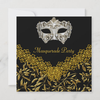 Invitation Masquerade Or Noir Fête d'anniversaire Glamour