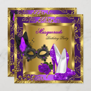 Invitation Masquerade or violet Parties scintillant noire hau