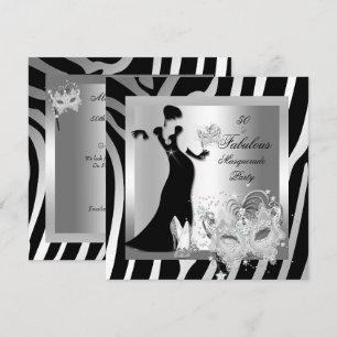 Invitation Masquerade Party Fabuleux 50 Zebra Silver