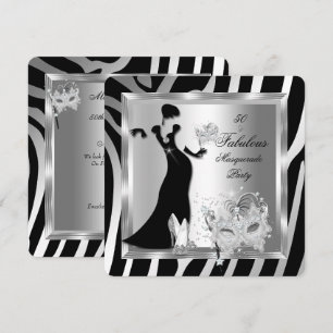 Invitation Masquerade Party Fabuleux 50 Zebra Silver Black