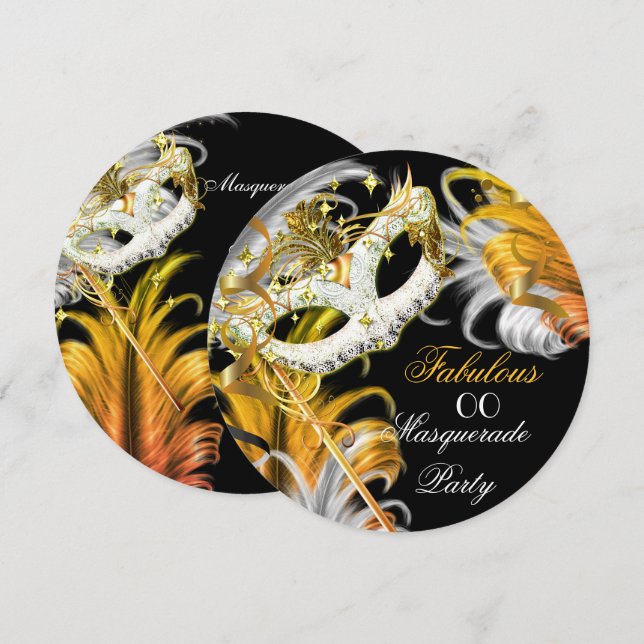 Invitation Masquerade Party Fabuleux Anniversaire Or Argent 2 (Devant / Derrière)