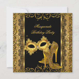 Invitation Masquerade Party Gold Leopard Masque talons hauts 