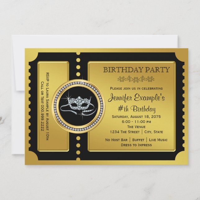 Invitation Masquerade Party Golden Ticket Anniversaire (Devant)