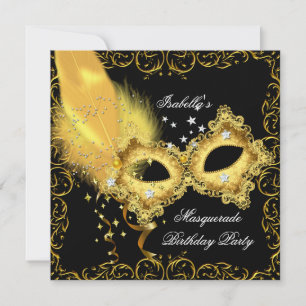 Invitation Masquerade Party or noir Masque jaune