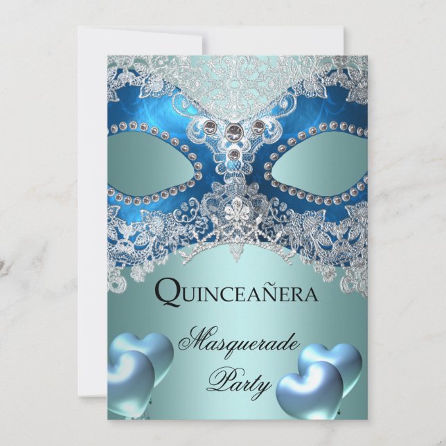 Invitation Masquerade Quinceanera 15 Blue Birthday Party (Devant)