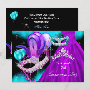 Invitation Masquerade Quinceanera 15 Partie Turquoise violet