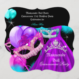 Invitation Masquerade Quinceanera 15 Partie Turquoise violet