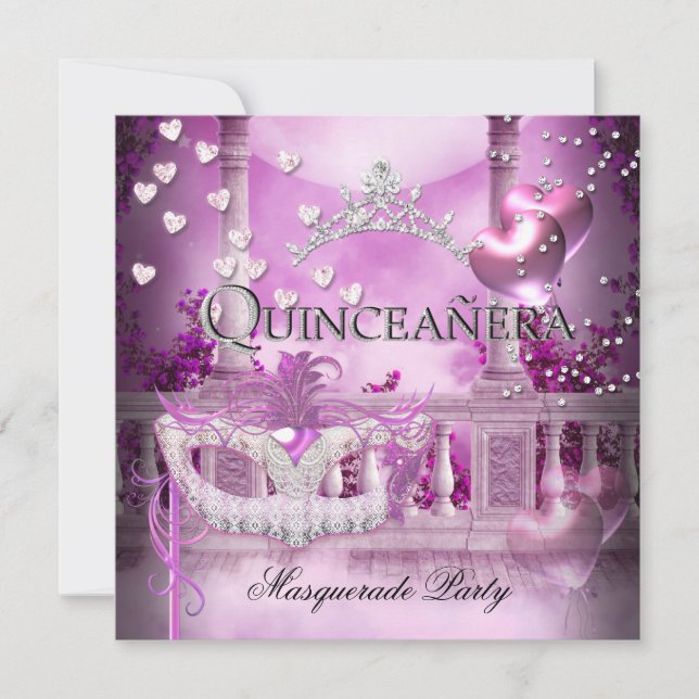 Invitation Masquerade Quinceanera 15 Pink Party (Devant)