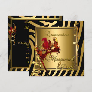 Invitation Masquerade Quinceanera 15 Zebra Red Anniversaire