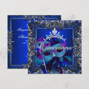 Invitation Masquerade Quinceanera 15e Anniversaire Fête Bleu