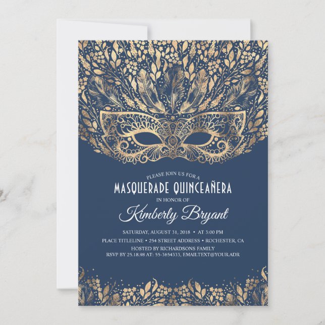 INVITATION MASQUERADE QUINCEANERA 15ÈME ANNIVERSAIRE (Devant)