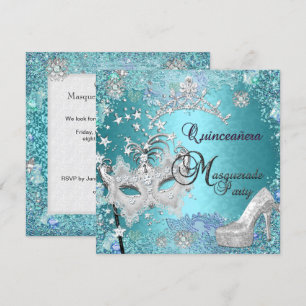 Invitation Masquerade Quinceanera 15ème Party Blue Tiara Chau