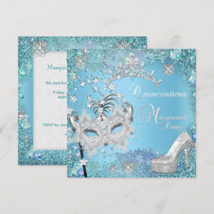 Invitation Masquerade Quinceanera 15ème Party Blue Tiara Chau