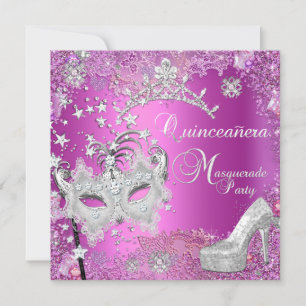 Invitation Masquerade Quinceanera 15ème Party Rose Tiara Chau