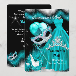 Invitation Masquerade Quinceanera fête d'anniversaire Turquoi