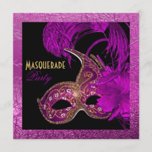 Invitation Masquerade quinceañera fête violet feuille d'or