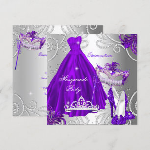 Invitation Masquerade Quinceanera Party Robe d'argent violet