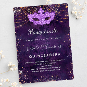 Invitation Masquerade Quinceanera violet rose or parti