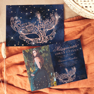 Invitation Masquerade rose or parties scintillant Sweet 16 ph