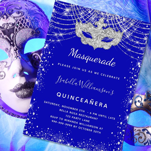 Invitation Masquerade royal bleu argent Quinceanera (Créateur téléchargé)