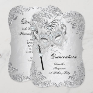 Invitation Masquerade Silver Quinceanera 15e anniversaire